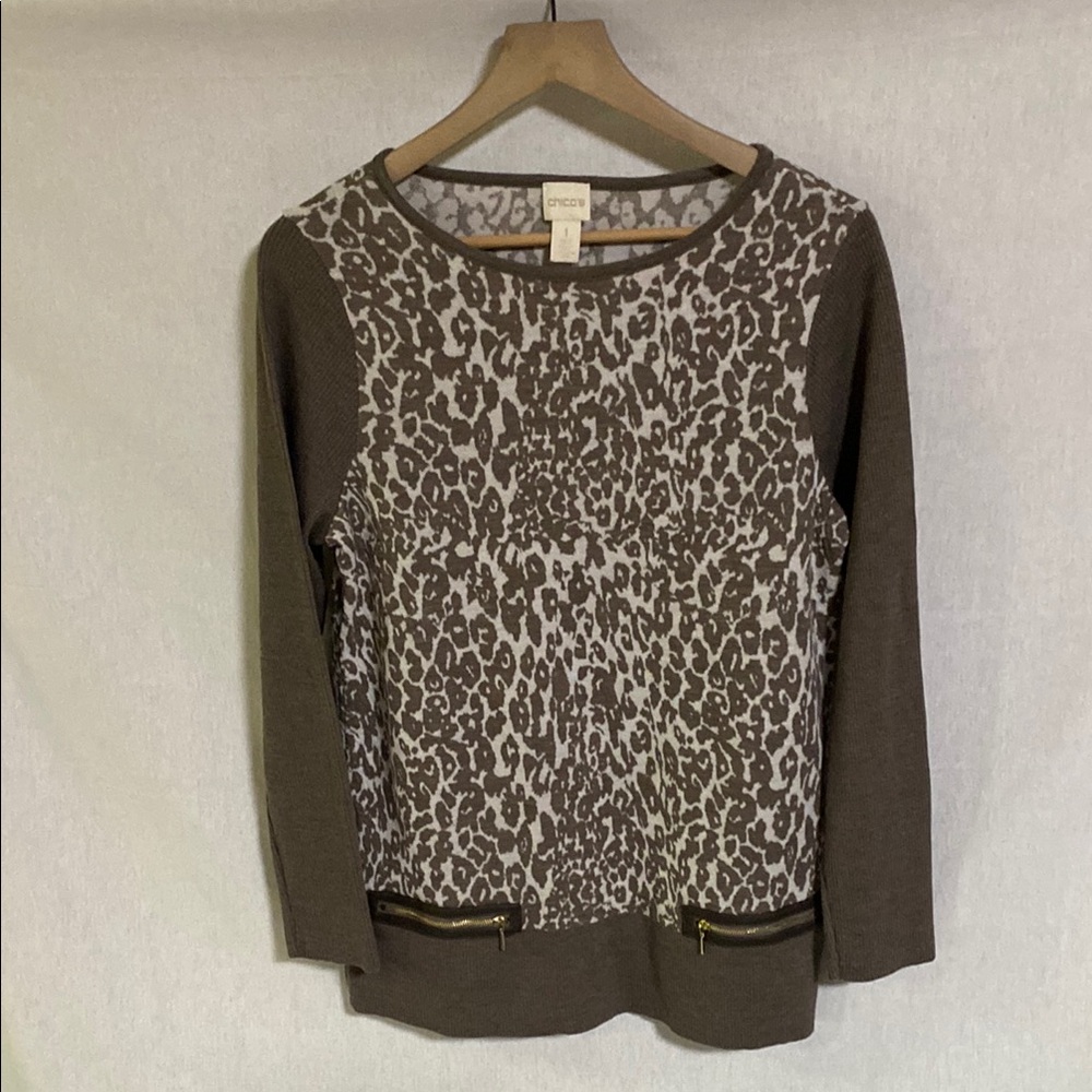 Chico's Brown and Cream Leopard Print Sweater